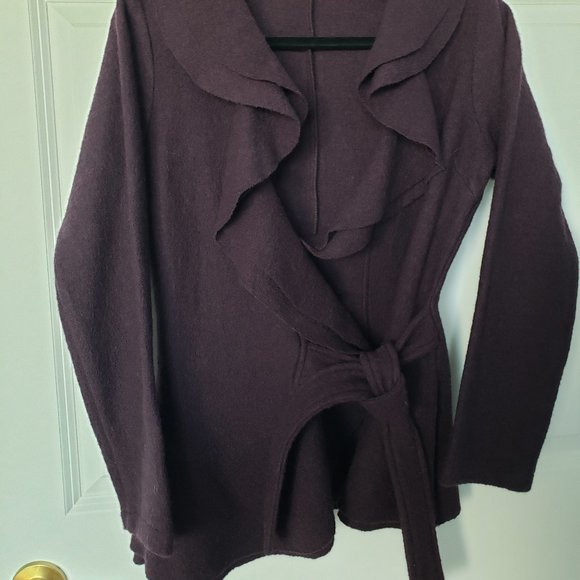 Marina Luna Vintage Y2K Boiled Wool Ruffled Collar Tie Front Cardigan - Picture 2 of 9